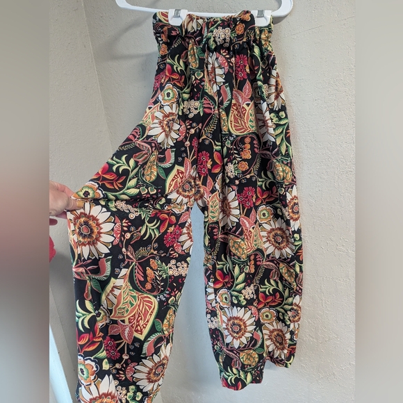 no brand handmade Pants - handmase Wide Leg Floral Print Women's Pants Xs Pull On Stretch Boho IndieSleaze